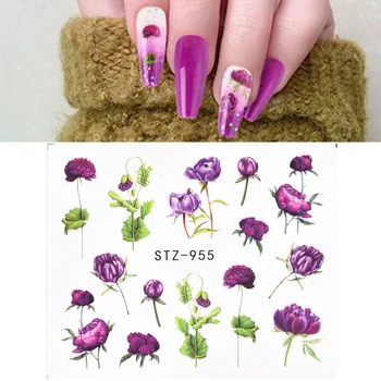1 Adet Dövme Su Çıkartmaları Tırnak Sticker Renkli Çiçek Yaprak Tam Çıkartmalar Çivi Dekorasyon UV Jel Kaymak Manikür Sarar 2