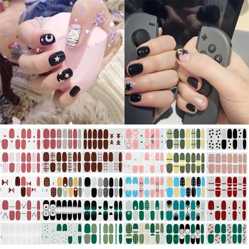 1 Sayfalık Moda Karışık Tasarımlar Tırnak Sticker Kore Stilleri Parmak İpuçları Kadın Su Geçirmez Nail Art Sarar Çıkartmaları Manikür Süslemeleri
