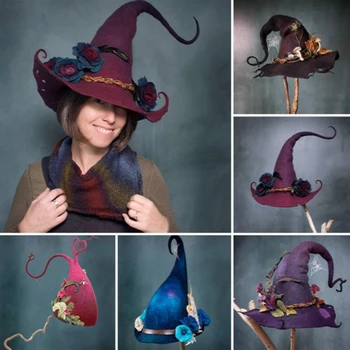 1 adet Yetişkin cadı şapkaları Masquerade Şerit Sihirbazı Şapka Kostüm Partisi Doğum Günü Cadılar Üst Sivri Kapaklar Cosplay Cadılar Bayramı Sahne 0