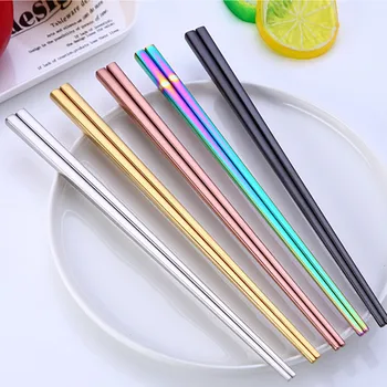 1 Çift paslanmaz çelik çubuklar Taşınabilir kaymaz yemek çubukları 23cm Yeniden Kullanılabilir Çubuk Suşi Araçları Renkli Metal Çubuk