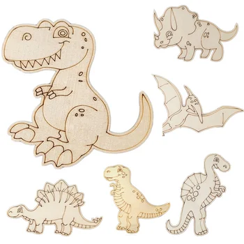 10 adet Ahşap Dinozor El Sanatları DIY Boyama Ahşap Süsler Çocuklar İçin Dinozor Tema Doğum Günü Partisi Dekorasyon çocuk Günü Hediyesi