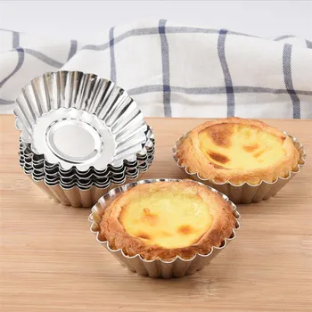 10 adet Kullanımlık Gümüş Paslanmaz Çelik Kek Yumurta Tart Kalıp Çerez Puding Kalıp Yapışmaz Kek Yumurta Pişirme Kalıp Pasta Araçları 4
