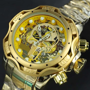 18 K Altın AAA Orijinal Yenilmez Saatler Erkek Büyük Arama Yenilmez Lüks spor saat Paslanmaz Çelik Saat Relogio Masculino