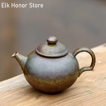180 ml Vintage Antik Çömlekçilik Seramik Demlik El Yapımı Kaba Fırın Fambe Teakettle Kung Fu Pu'er Çay Ustası Tencere Hediye Paketleme