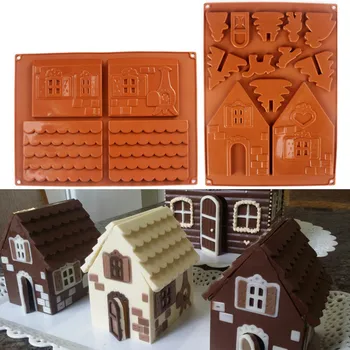 2 Adet / takım 3D Noel silikon kalıp Zencefilli Ev Şekli çikolatalı kek Kalıp DIY Bisküvi Kurabiye Kalıbı Pişirme Araçları
