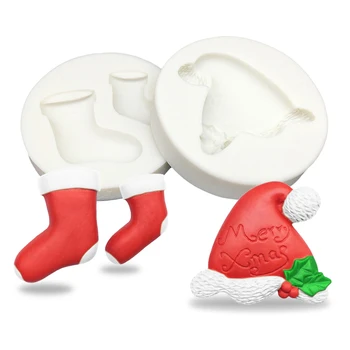 2 adet Noel Şapka Çorap Silikon Sugarcraft Kalıp Reçine Araçları Kek Pişirme Kalıp Fondan Kek Dekorasyon Araçları