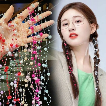 2 adet İnci Örgülü Saç Zinciri Koreli Çocuk Kız Bebek Prenses Örgülü Saç Halat Kız Sarmal Saç Headdress Kadın Aksesuarları