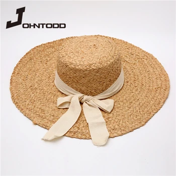 2021 Yeni Rahat Yaz Kadın Hasır güneş şapkası Geniş Geniş Ağızlı Bayanlar Beyaz Yay Doğal Rafya Panama Plaj Tatil Hasır güneş şapkaları