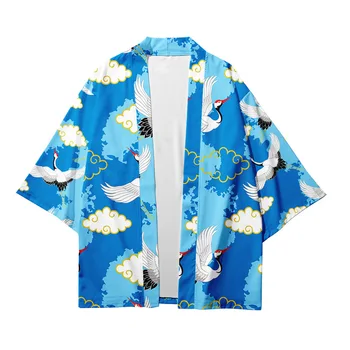 2022 Erkek Kadın Hırka Bluz Haori Obi Mavi Harajuku Japon Tarzı Moda Kimono asya kıyafetleri Samurai Artı Boyutu