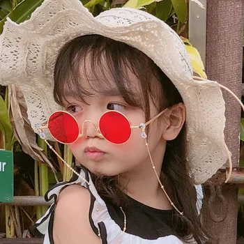 2022 YENİ 3-9 Yıl Çocuk Güneş Gözlüğü Erkek ve Kız UV400 Vintage Yuvarlak Altın Metal Çerçeve Bebek Gözlük Serin Bebek Çocuk Oculos N208