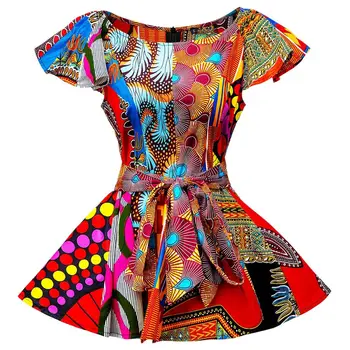 2022 Yaz Afrika Giysi Fırfır Kolsuz Seksi Kısa kadın Üstleri Dashiki Baskı Bazin Africaine Bayan Giyim