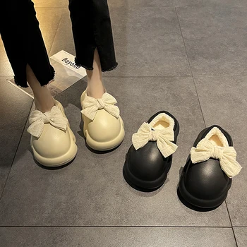 2022 yeni moda platformu kaymaz yuvarlak ayak sıcak kadın yeni sevimli yay pamuklu ayakkabılar DY3917