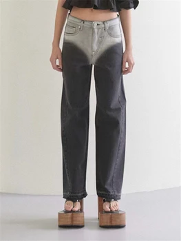 2022FW yeni kadın saf pamuk renk ekleme düz tüp yüksek bel kot Y2K retro moda yıkama rahat pantolon ücretsiz kargo