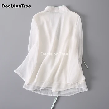 2023 beyaz şifon bluz cheongsam gömlek qipao üst uzun kollu çin geleneksel üst bluz kadınlar için çin qipao gömlek 1