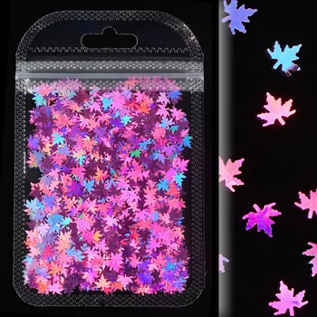2g Tırnak Sanat Pul Tırnak Akçaağaç Yaprağı Süslemeleri Lazer Altın Holografik Glitter Sparkly Tırnak Malzemeleri Profesyoneller için