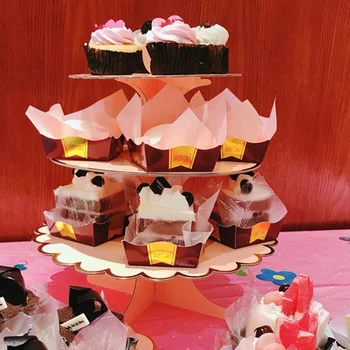 3 Katmanlı Yuvarlak Karton Cupcake Standı Tatlı Ekran Kulesi Tedavi Pasta Kek servis tabağı Yemek Rafı Düğün Parti Dekorları için 1