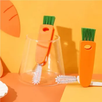 3 Renk Katlanabilir Şişe Emzik Fincan Ağız Temizleme Fırçası Yaratıcı Üçü bir arada Çok fonksiyonlu Oluk Havuç Bardak Kapağı Fırça