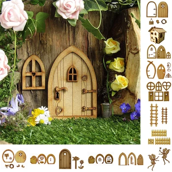 3D Ahşap Peri Bahçe Kapı DIY El Yapımı Minyatür Ev Modeli Işaretleri Dollhouse Kapı Zanaat Dekor Ev Çocuk Oyun Evi Oyuncaklar