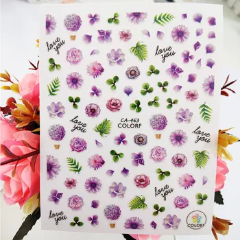3D Tırnak Sticker Mor Papatya Gül Çiçek Çıkartmalar Çivi Decoraciones Tasarımcı Folyo Çıkartmaları Yapışkanlı Manikür Aksesuarları