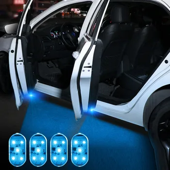 4 Adet USB kablosuz Led araba kapı ışık LED iç nezaket kapı hoşgeldiniz ışık manyetik Anti-çarpışma sinyal lambası