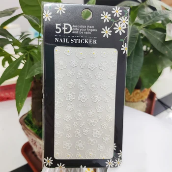 5D Çıkartmalar Çivi için Beyaz Güzel Çiçekler Nail Art Süslemeleri Stereoskopik Sticker Aksesuarları Anaglyph Etkisi Tasarım