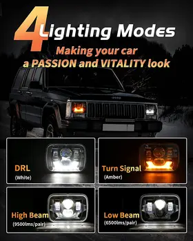 5x7 7x6 LED Farlar 9600LM 180 W NOKTA H6054 w / DRL Dönüş Sinyali Hi / Düşük Mühürlü ışın Jeep Wrangler YJ Cherokee XJ GMC Comanche 3