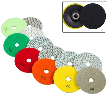 7 adet 4 inç Elmas Parlatma Pedleri Taşlama Diskleri Kiti Mermer Granit Beton Taş Parlatma Zımpara Diski 50-1500Grit