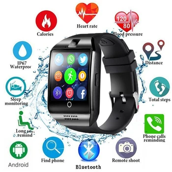 Akıllı saat Kamera İle Q18 Bluetooth Smartwatch SIM TF Kart Yuvası fitnes aktivite takip cihazı Spor İzle Android İçin