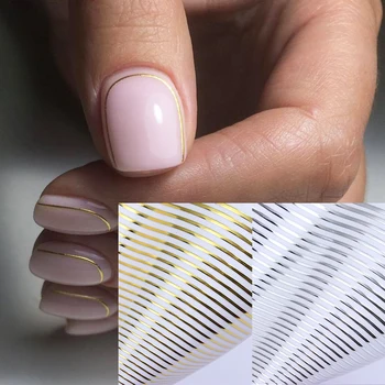 Altın 3D Tırnak Sticker Eğrisi Şerit Hatları Çivi Çıkartmalar Degrade Yapışkanlı Şerit Bant tırnak kaplaması Nail Art Etiketler Çıkartmaları Gümüş
