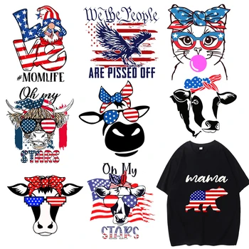 Amerikan bayrağı hayvan baskı demir On giysi dekoratif ısı transferi karikatür hayvan vinil şerit yama