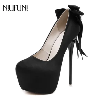 Artı Boyutu 34-45 İlkbahar Sonbahar Moda Yüksek Topuklu 16cm Platformu Stilettos parti ayakkabıları Bayanlar Yuvarlak Ayak Siyah Düğün Ayakkabı