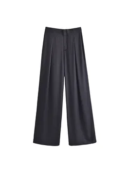 BM & MD & ZA 3067503 Kadınlar 2022 Yeni Şık Moda ipek doku Geniş Bacak Pantolon Vintage Yüksek Bel Kadın Pantolon Mujer 3067/503