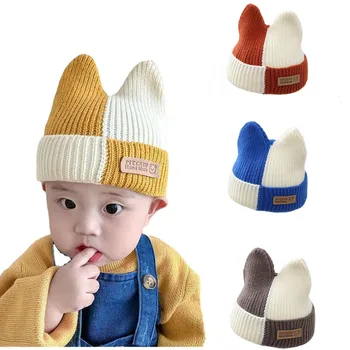 Bebek Örgü İblis Boynuz Şapka Kış Renk Eşleştirme Peri Kap Güzel ve Sıcak Bere Komik Bonnet Bebekler için Erkek Kız 2022 Yeni
