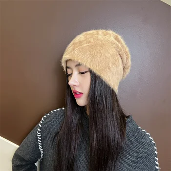 Bere Kadın Tavşan Saç Örme Kazak Şapka kulak koruyucu Sıcak Peluş Şapka Kış Soğuk Şapka Rahat Şapka kasketleri erkekler için bonnets