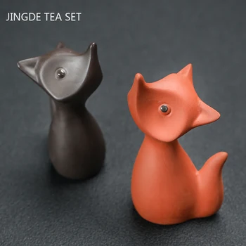 Butik Sevimli Küçük Tilki El Yapımı Çay Pet Dekorasyon Mor Kil çay seti Aksesuarları Yaratıcı çay masası Süsleme El Yapımı El Sanatları