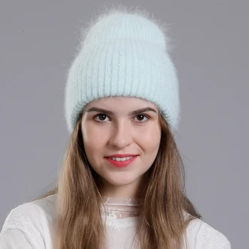 CNTANG 2022 Kış Şapka Moda Gerçek Tavşan Kürk Şapka Kadınlar İçin Sıcak Skullies Beanies Payetler İle Yüksek Flanş Örme Kapaklar