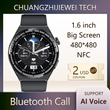 CZJW akıllı saat 1.6 inç 480*480 Büyük Ekran NFC Smartwatch Erkekler Bluetooth Çağrı Kodlu Kilit Gt3 HUAWEİ XİAOMİ Android IOS Telefon