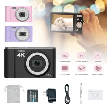 Dijital kamera 48MP 4K 16X Zoom 1080P Video Kamera 2.8 İnç Ekran Taşınabilir Vlog Kamera Anti-sallayarak Dahili Pil