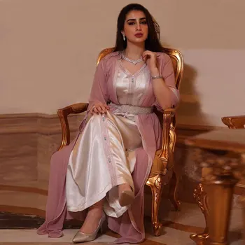 Eid Mubarak Şifon Kadın Moda Abaya Elbise Hırka Seti Kadın İslam Müslüman Prenses Zarif Abayas Kaftan Türkiye Dubai Seti