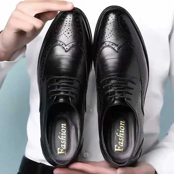 El işi Erkek Kanat Ucu Oxford Ayakkabı Hakiki Dana Derisi Deri Brogue Elbise Ayakkabı Klasik İş Resmi Ayakkabı Adam 0