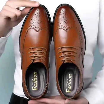 El işi Erkek Kanat Ucu Oxford Ayakkabı Hakiki Dana Derisi Deri Brogue Elbise Ayakkabı Klasik İş Resmi Ayakkabı Adam 1