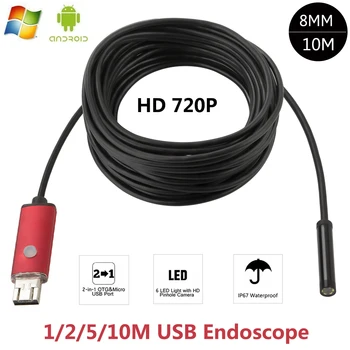 Endoskop 2 in1 2MP 1 M 2 M 10 M Android USB HD Kamera 8mm IP67 Walterproof Yılan USB Kamera HD 720 P Android Mobil USB Borescope