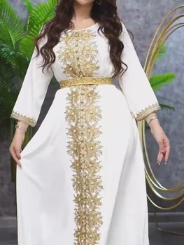Fas Parti Elbise Müslüman Kadınlar Abaya elmas Namaz Parti Uzun Kollu Elbise Hindistan Abayas Dubai Türkiye Longue Vestidos Largos 4