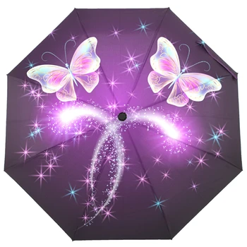 Galaxy Böcek Kelebek Şemsiye Yağmur Kadınlar Üç Katlanır Tam Otomatik Şemsiye Güneş Koruma Açık Seyahat Aracı Parapluie