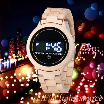 Gece Görüş erkek LED Dijital Saatler Bambu Ahşap İzle Erkekler El Yapımı Ahşap Bant Elektronik Dokunmatik Ekran Timepiece reloj hombre