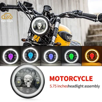 Gece şövalye Motosiklet 5.75 İnç LED Far İçin Harley Touring Sportster 883 XL883 Sokak DRL Projektör Yuvarlak Kafatası Far