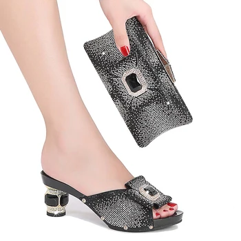 Gelin ayakkabıları Yaz Eğlence Süper Yüksek Topuklu İtalyan Ayakkabı eşleşen çanta ile Kadın için Afrika Ayakkabı ve çanta seti Altın Rengi