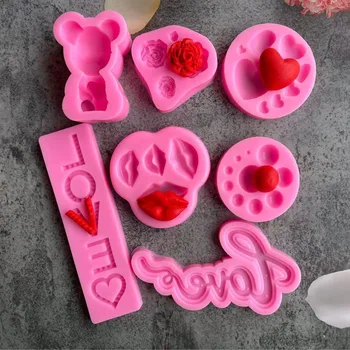 Gül aşk Kalp Ayı silikon kalıp sevgililer Günü Fondan Kek Dekorasyon Çikolata Şeker Kalıpları El Yapımı Çömlek Alçı Araçları