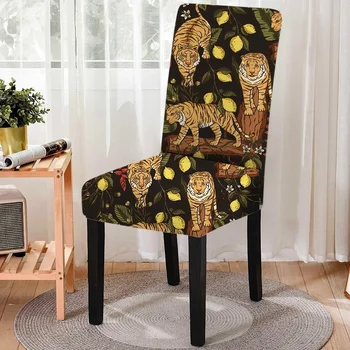 Hayvan Baskı Yemek sandalye kılıfı Streç Kaplan Leopar Sandalye Slipcover klozet kapağı s Yemek odası sandalyeleri için Koruyucu Ev Dekor 3
