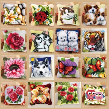 Hayvan Kedi Çapraz Mandalı Kanca Seti Nakış El Sanatları Ve El Sanatları Tuval plastik torba Çiçek Bitki Mandalı Kanca Yastık kitleri DIY